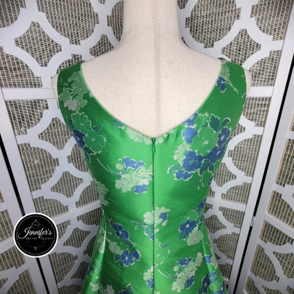 Sara Campbell NWT Green Floral Jacquard A-Line w/Front Box Pleat Dress Size 4 - Picture 9 of 13